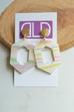 White Pastel Rainbow Acrylic Big Geometric Statement Dangle Womens Earrings - Janet
