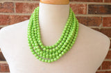Green Yellow Lucite Bead Chunky Multi Strand Statement Necklace - Angelina