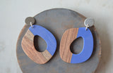 Blue Brown Lucite Wood Big Large Dangle Statement Earrings - Meyer