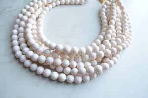 Ivory Lucite Faceted Beaded Multi Strand Chunky Statement Necklace - Angelina