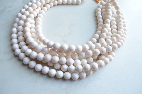 Ivory Lucite Faceted Beaded Multi Strand Chunky Statement Necklace - Angelina