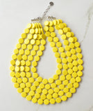Yellow Beaded Wood Chunky Multi Strand Statement Necklace - Charlotte