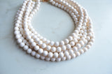 Ivory Lucite Faceted Beaded Multi Strand Chunky Statement Necklace - Angelina