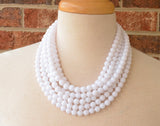 White Acrylic Lucite Bead Chunky Multi Strand Statement Necklace 10mm beads 6 strands