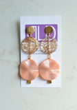 Gold Lucite Acrylic Big Dangle Matte Bead Statement Earrings - Violetta