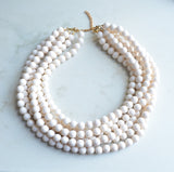 Ivory Lucite Faceted Beaded Multi Strand Chunky Statement Necklace - Angelina