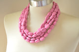 Pink Purple Beaded Lucite Chunky Multi Strand Statement Necklace - Lauren