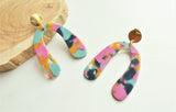 Multi Color Statement Terrazzo Acrylic Lucite Big Earrings - Lillian
