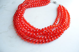 Red Statement Beaded Acrylic Chunky Multi Strand Necklace - Angelina