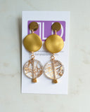 Gold Lucite Acrylic Big Dangle Matte Bead Statement Earrings - Violetta