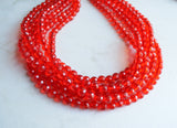 Red Statement Beaded Acrylic Chunky Multi Strand Necklace - Angelina