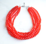 Red Statement Beaded Acrylic Chunky Multi Strand Necklace - Angelina