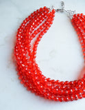 Red Statement Beaded Acrylic Chunky Multi Strand Necklace - Angelina