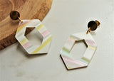 White Pastel Rainbow Acrylic Big Geometric Statement Dangle Womens Earrings - Janet