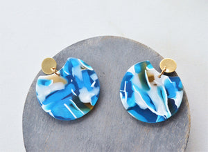Pink Yellow White Blue Big Large Geometric Lucite Statement Earrings - Hanna