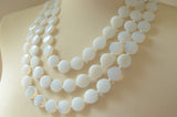White Sea Opal Glass Beaded Multi Strand Chunky Statement Necklace - Charlotte