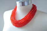 Red Statement Beaded Acrylic Chunky Multi Strand Necklace - Angelina