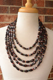 Brown Multi Color Wood Statement Multi Strand Beaded Chunky Necklace - Sabrina