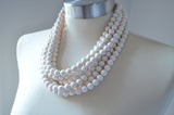 Ivory Lucite Faceted Beaded Multi Strand Chunky Statement Necklace - Angelina