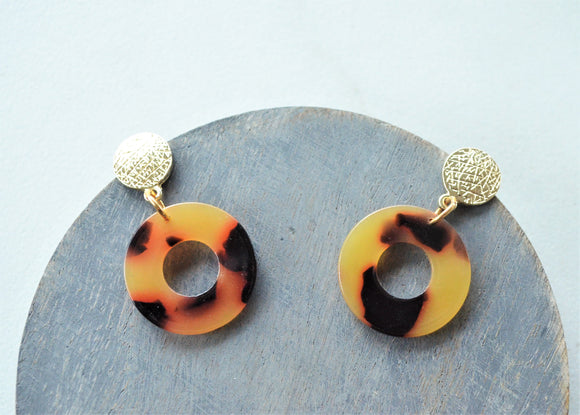 Tortoise Shell Statement Lucite Acrylic Hoop Modern Earrings - Tina