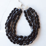 Black Beaded Lucite Big Chunky Multi Strand Statement Necklace - Lauren