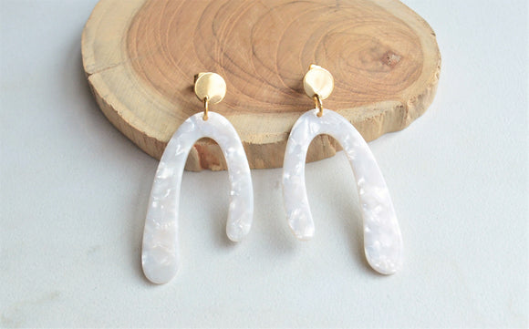 Ivory Lucite Big Acrylic Dangle Womens Abstract Statement Earrings - Lillian