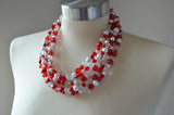 Red Heart Statement Valentines Crystal Chunky Beaded Multi Strand Necklace - Melissa