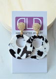 Black White Lucite Acrylic Statement Big Dangle Earrings - Grace