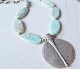 Light Blue Long Silver Pendant Boho Bead Statement Necklace