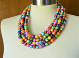 Colorful Multi Color Acrylic Lucite Beaded Multi Strand Chunky Statement Necklace - Alana