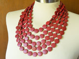 Dark Red Wood Bead Multi Strand Chunky Womens Statement Necklace - Charlotte
