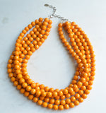Dark Yellow Beaded Acrylic Multi Strand Chunky Statement Necklace - Angelina