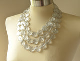 Clear Silver Beaded Lucite Chunky Multi Strand Statement Necklace - Charlotte