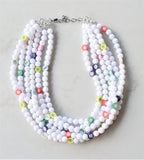 Christmas White Acrylic Lucite Bead Chunky Multi Strand Statement Necklace - Alana