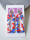 Red White Blue July 4th Statement Big Lucite Acrylic Large Earrings - Louise
