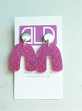 Pink Yellow Silver Glitter Statement Lucite Big Acrylic Earrings - Rita