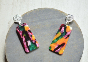 Pink Yellow Green Lucite Acrylic Long Dangle Statement Earrings - Nevaeh