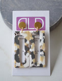 Gray Beige White Statement Big Lucite Geometric Acrylic Large Earrings - Louise