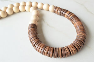 White Brown Chunky Wood Long Boho Beaded Statement Necklace - Elena