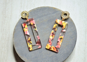 Pink Yellow Terrazzo Lucite Acrylic Dangle Statement Earrings - Louise