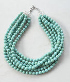 Turquoise Green Acrylic Lucite Bead Chunky Multi Strand Statement Necklace - Alana