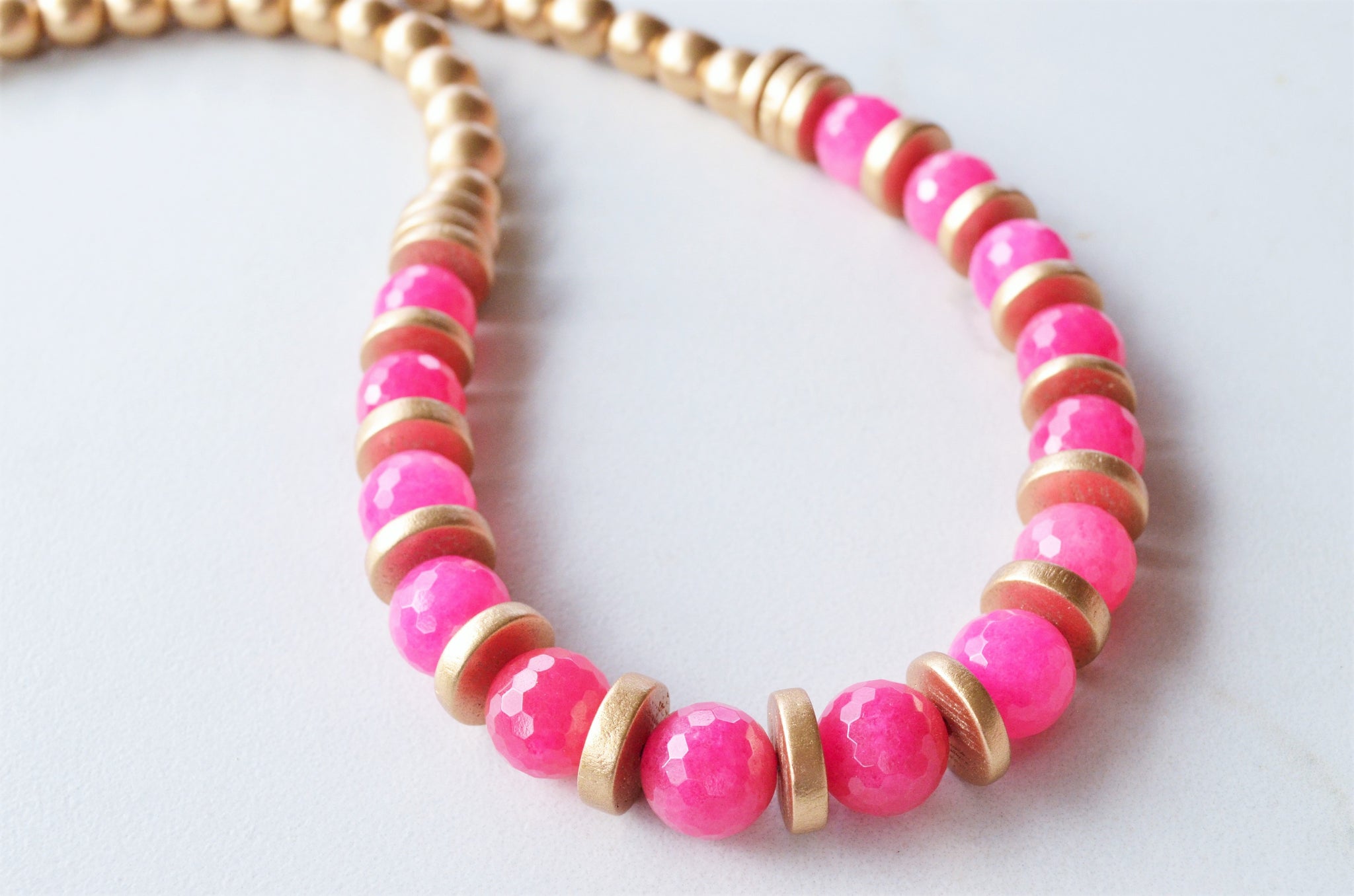 Hot Pink Glass Beaded Chunky Multi Strand Statement Necklace - Michell –  Dana LeBlanc Designs