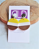 Yellow Green Lucite Stripe Wood Dangle Womens Statement Earrings - Orville