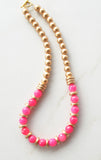 Hot Pink Gold Statement Long Bead Chunky Jade Wood Necklace - Mollie