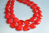 Red Acrylic Bead Chunky Multi Strand Lucite Statement Necklace - Elizabeth