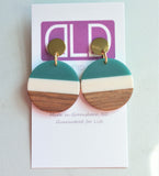 Yellow Green Lucite Stripe Wood Dangle Womens Statement Earrings - Orville