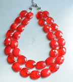 Red Acrylic Bead Chunky Multi Strand Lucite Statement Necklace - Elizabeth