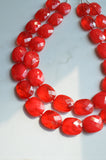 Red Acrylic Bead Chunky Multi Strand Lucite Statement Necklace - Elizabeth