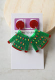 Christmas Acrylic Glitter Holly Gingerbread Big Lucite Dangle Womens Earrings