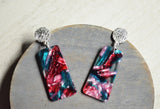 Pink Blue Acrylic Lucite Terrazzo Large Statement Womens Dangle Earrings - Nevaeh